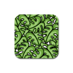 Leaves Nature Monstera Seamless Pattern Repeating Rubber Square Coaster (4 Pack) by Ravend