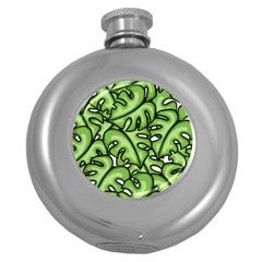 Leaves Nature Monstera Seamless Pattern Repeating Round Hip Flask (5 Oz) by Ravend