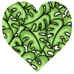 Leaves Nature Monstera Seamless Pattern Repeating Wooden Puzzle Heart by Ravend