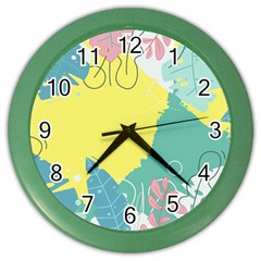 Plants Leaves Border Frame Wallpaper Background Color Wall Clock by Ravend