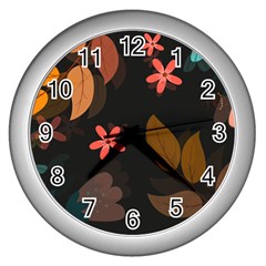 Flowers Leaves Background Floral Plants Foliage Wall Clock (silver) by Ravend