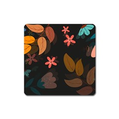 Flowers Leaves Background Floral Plants Foliage Square Magnet by Ravend