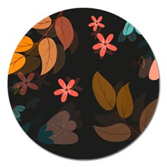 Flowers Leaves Background Floral Plants Foliage Magnet 5  (round) by Ravend