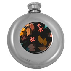 Flowers Leaves Background Floral Plants Foliage Round Hip Flask (5 Oz) by Ravend