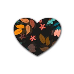 Flowers Leaves Background Floral Plants Foliage Rubber Heart Coaster (4 Pack) by Ravend