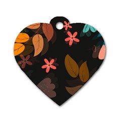 Flowers Leaves Background Floral Plants Foliage Dog Tag Heart (two Sides) by Ravend