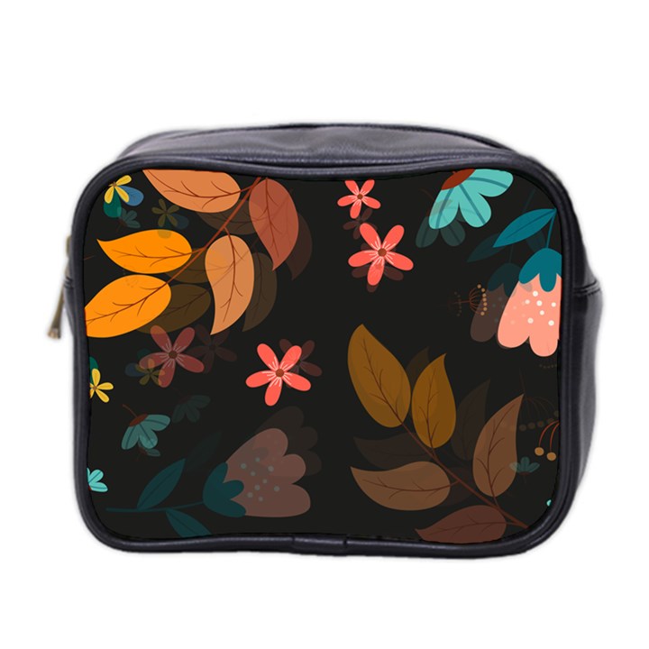 Flowers Leaves Background Floral Plants Foliage Mini Toiletries Bag (Two Sides)