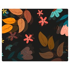 Flowers Leaves Background Floral Plants Foliage One Side Premium Plush Fleece Blanket (medium) by Ravend