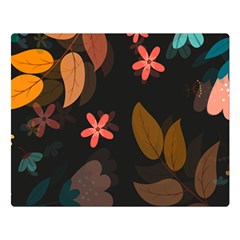 Flowers Leaves Background Floral Plants Foliage One Side Premium Plush Fleece Blanket (large) by Ravend