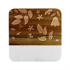 Flowers Leaves Background Floral Plants Foliage Marble Wood Coaster (square) by Ravend