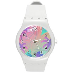 Palm Trees Leaves Plants Tropical Wreath Round Plastic Sport Watch (m) by Ravend