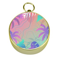 Palm Trees Leaves Plants Tropical Wreath Gold Compasses by Ravend