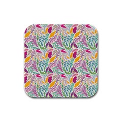 Leaves Colorful Leaves Seamless Design Leaf Rubber Square Coaster (4 Pack) by Ravend