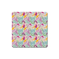 Leaves Colorful Leaves Seamless Design Leaf Square Magnet by Ravend