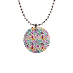 Leaves Colorful Leaves Seamless Design Leaf 1  Button Necklace by Ravend