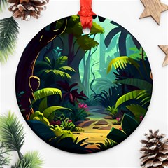 Rainforest Jungle Cartoon Animation Background Ornament (round) by Ravend