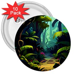 Rainforest Jungle Cartoon Animation Background 3  Buttons (10 Pack)  by Ravend