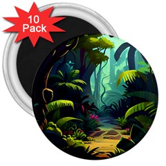 Rainforest Jungle Cartoon Animation Background 3  Magnets (10 Pack)  by Ravend