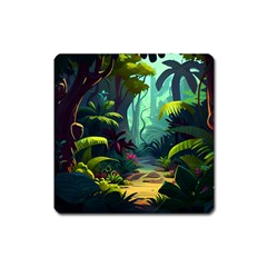 Rainforest Jungle Cartoon Animation Background Square Magnet by Ravend