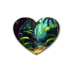 Rainforest Jungle Cartoon Animation Background Rubber Heart Coaster (4 Pack) by Ravend