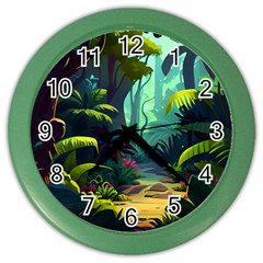 Rainforest Jungle Cartoon Animation Background Color Wall Clock by Ravend