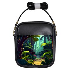 Rainforest Jungle Cartoon Animation Background Girls Sling Bag by Ravend