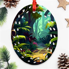 Rainforest Jungle Cartoon Animation Background Oval Filigree Ornament (two Sides) by Ravend