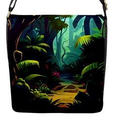 Rainforest Jungle Cartoon Animation Background Flap Closure Messenger Bag (s) by Ravend