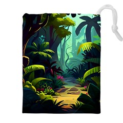 Rainforest Jungle Cartoon Animation Background Drawstring Pouch (5xl)