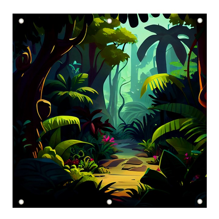 Rainforest Jungle Cartoon Animation Background Banner and Sign 4  x 4 