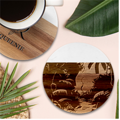 Rainforest Jungle Cartoon Animation Background Marble Wood Coaster (round)