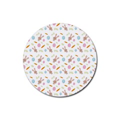 Easter Bunny Pattern Hare Easter Bunny Easter Egg Rubber Round Coaster (4 Pack) by Ravend