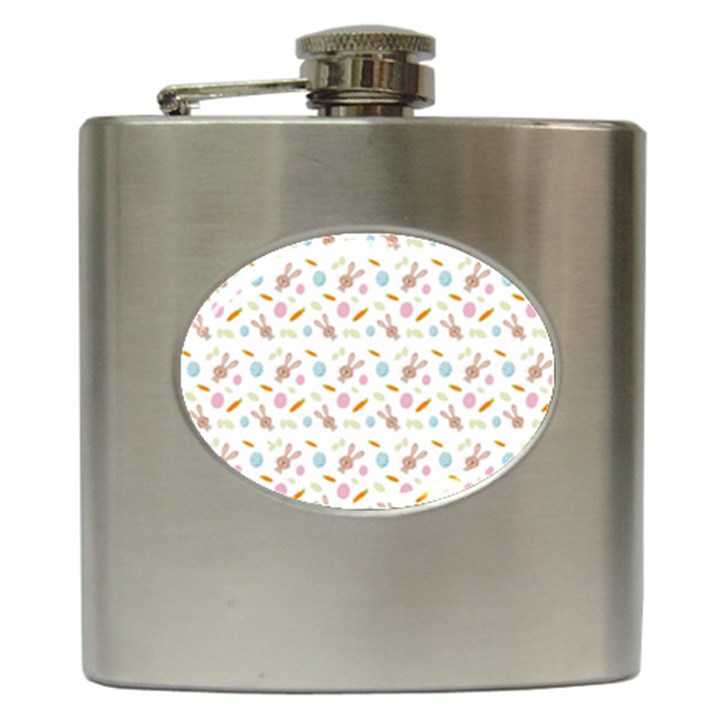 Easter Bunny Pattern Hare Easter Bunny Easter Egg Hip Flask (6 oz)