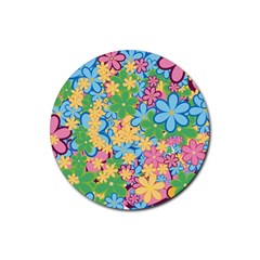 Flower Spring Background Blossom Bloom Nature Rubber Coaster (round) by Ravend