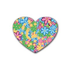 Flower Spring Background Blossom Bloom Nature Rubber Heart Coaster (4 Pack) by Ravend