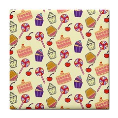 Happy Birthday Cupcake Pattern Lollipop Flat Design Tile Coaster by Ravend