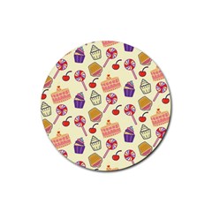 Happy Birthday Cupcake Pattern Lollipop Flat Design Rubber Coaster (round) by Ravend