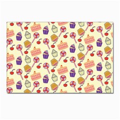 Happy Birthday Cupcake Pattern Lollipop Flat Design Postcard 4 x 6  (pkg Of 10) by Ravend