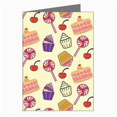 Happy Birthday Cupcake Pattern Lollipop Flat Design Greeting Cards (pkg Of 8) by Ravend