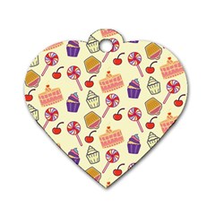 Happy Birthday Cupcake Pattern Lollipop Flat Design Dog Tag Heart (one Side) by Ravend