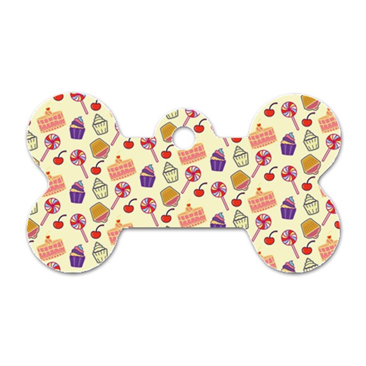 Happy Birthday Cupcake Pattern Lollipop Flat Design Dog Tag Bone (One Side)