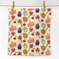 Happy Birthday Cupcake Pattern Lollipop Flat Design Face Towel by Ravend