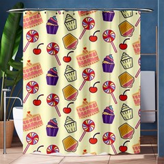 Happy Birthday Cupcake Pattern Lollipop Flat Design Shower Curtain 60  X 72  (medium)  by Ravend