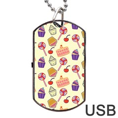 Happy Birthday Cupcake Pattern Lollipop Flat Design Dog Tag Usb Flash (one Side) by Ravend