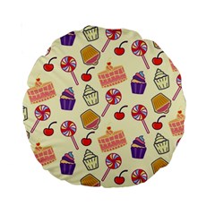 Happy Birthday Cupcake Pattern Lollipop Flat Design Standard 15  Premium Round Cushions by Ravend