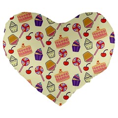 Happy Birthday Cupcake Pattern Lollipop Flat Design Large 19  Premium Heart Shape Cushions by Ravend