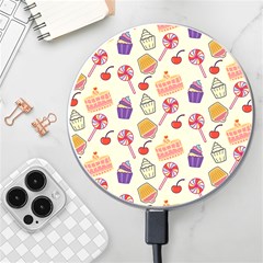 Happy Birthday Cupcake Pattern Lollipop Flat Design Wireless Fast Charger(white) by Ravend