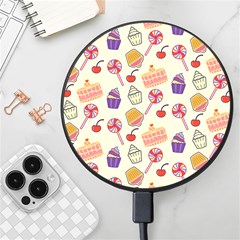 Happy Birthday Cupcake Pattern Lollipop Flat Design Wireless Fast Charger(black)