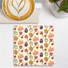 Happy Birthday Cupcake Pattern Lollipop Flat Design Uv Print Square Tile Coaster  by Ravend