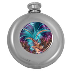 Feather Fractal Artistic Design Conceptual Round Hip Flask (5 Oz) by Ravend